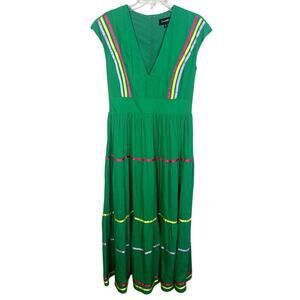Alexia Admor Green Summer Tiered Skirt Maxi Dress Ribbon Accent‎ Size 10